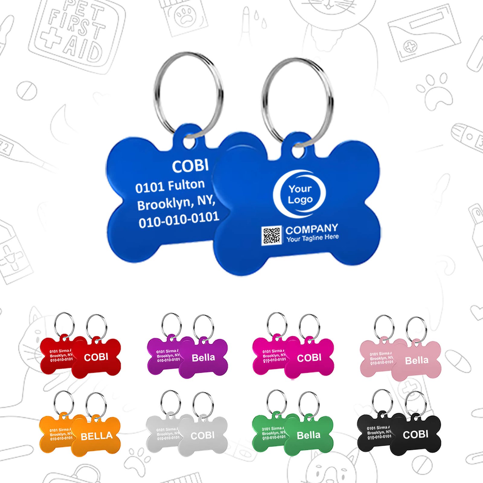 Placa de identificación para mascotas en forma de hueso, personalizada mediante sublimación HD de alta durabilidad