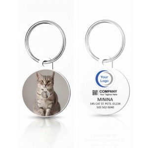 Placa de identificación circular para mascotas de aluminio, personalizada con foto y datos de contacto mediante sublimación HD