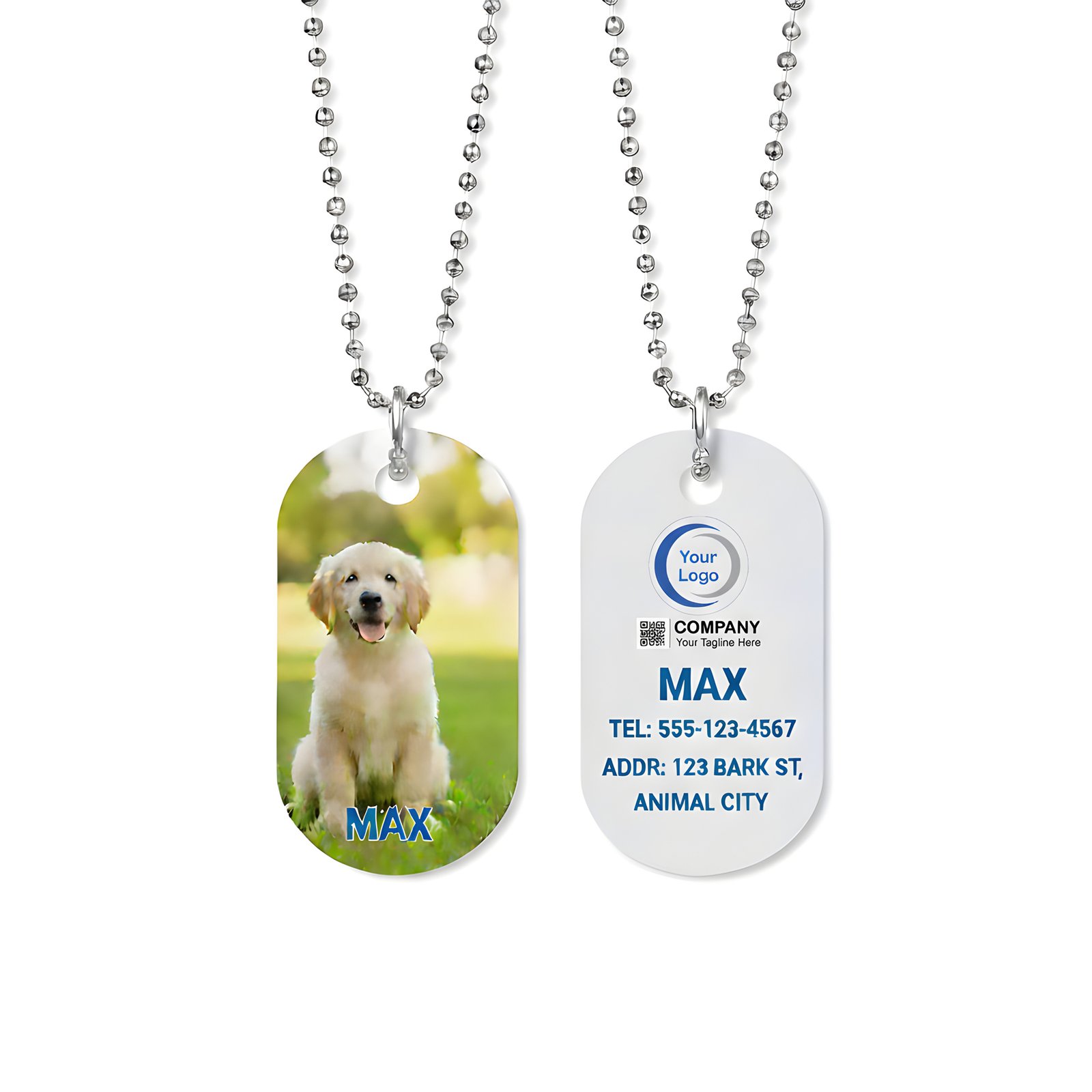 Placa de identificación para mascotas personalizada y ovalada