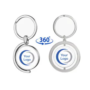 Llavero de metal giratorio personalizado con logo en ambas caras