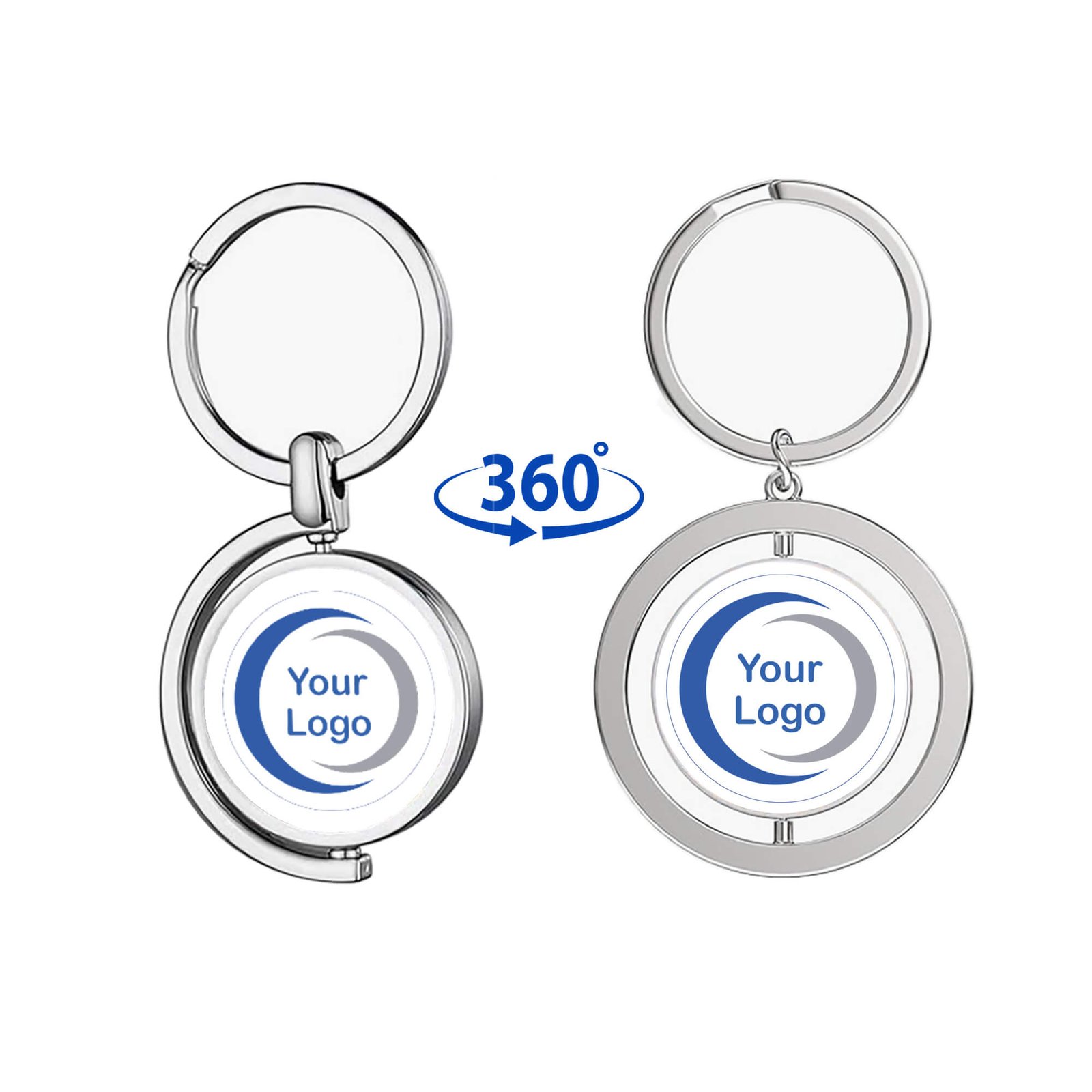 Llavero de metal giratorio personalizado con logo en ambas caras