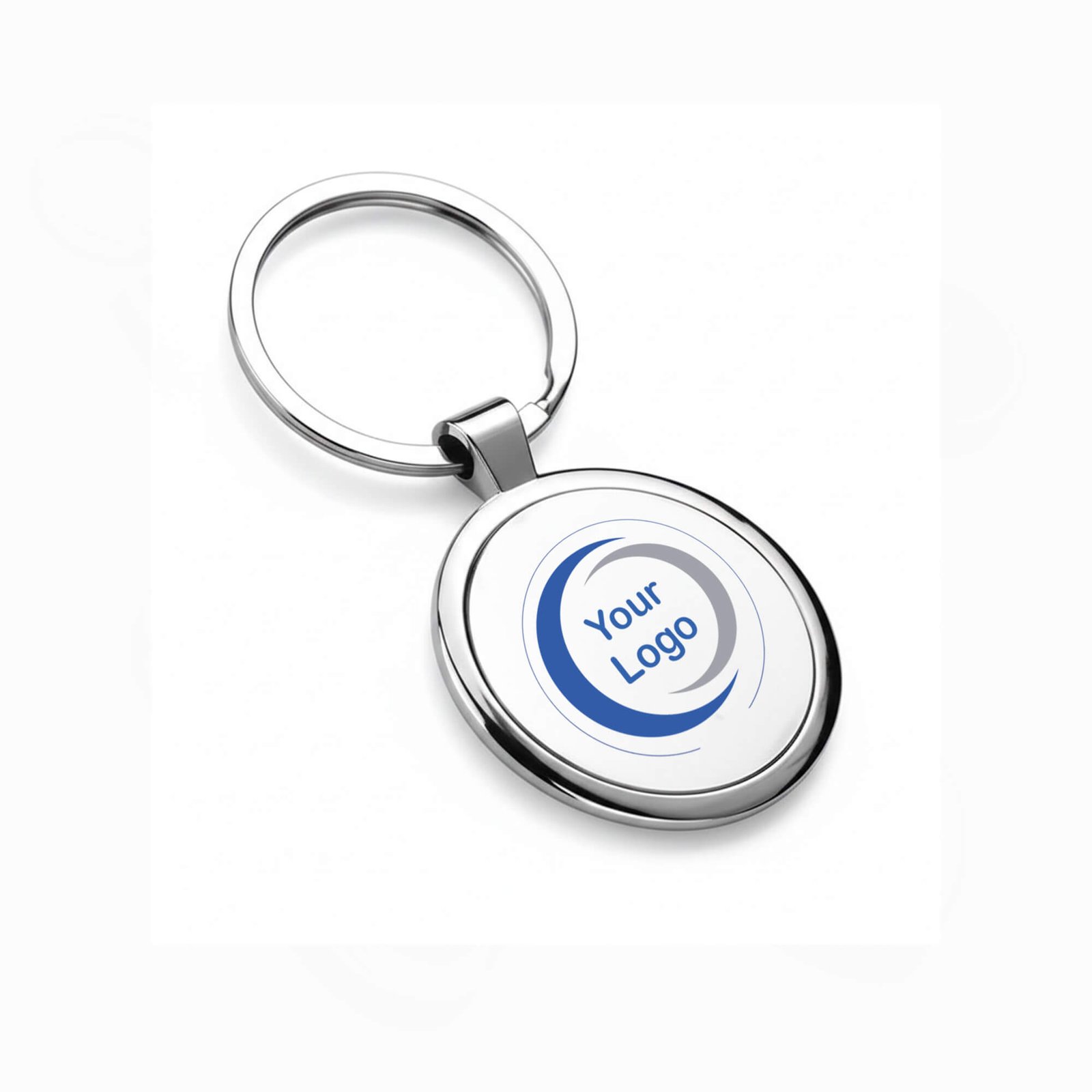 Llavero metálico circular personalizado con foto y logotipo para empresa