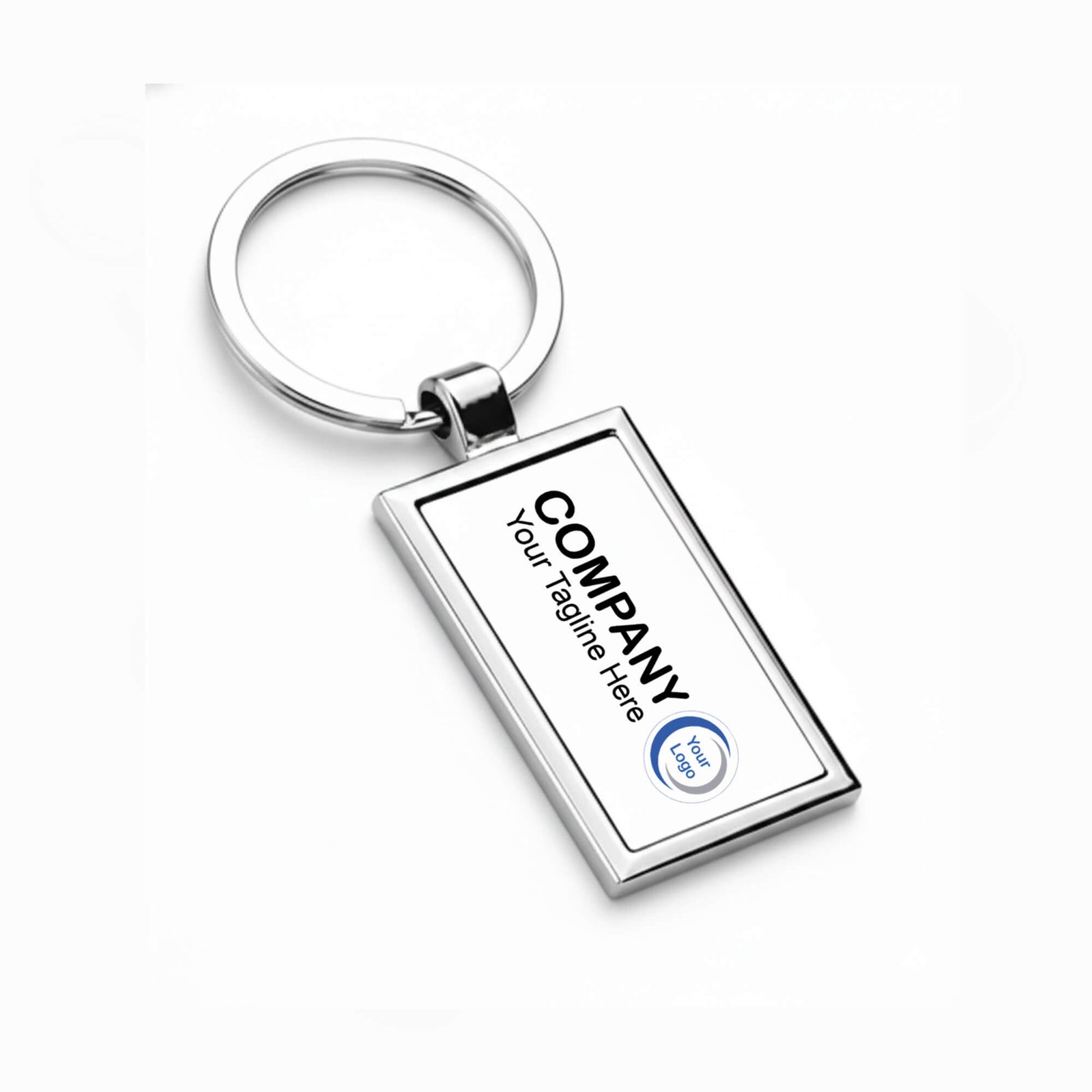 Llavero metálico rectangular personalizado con foto y logotipo para empresa