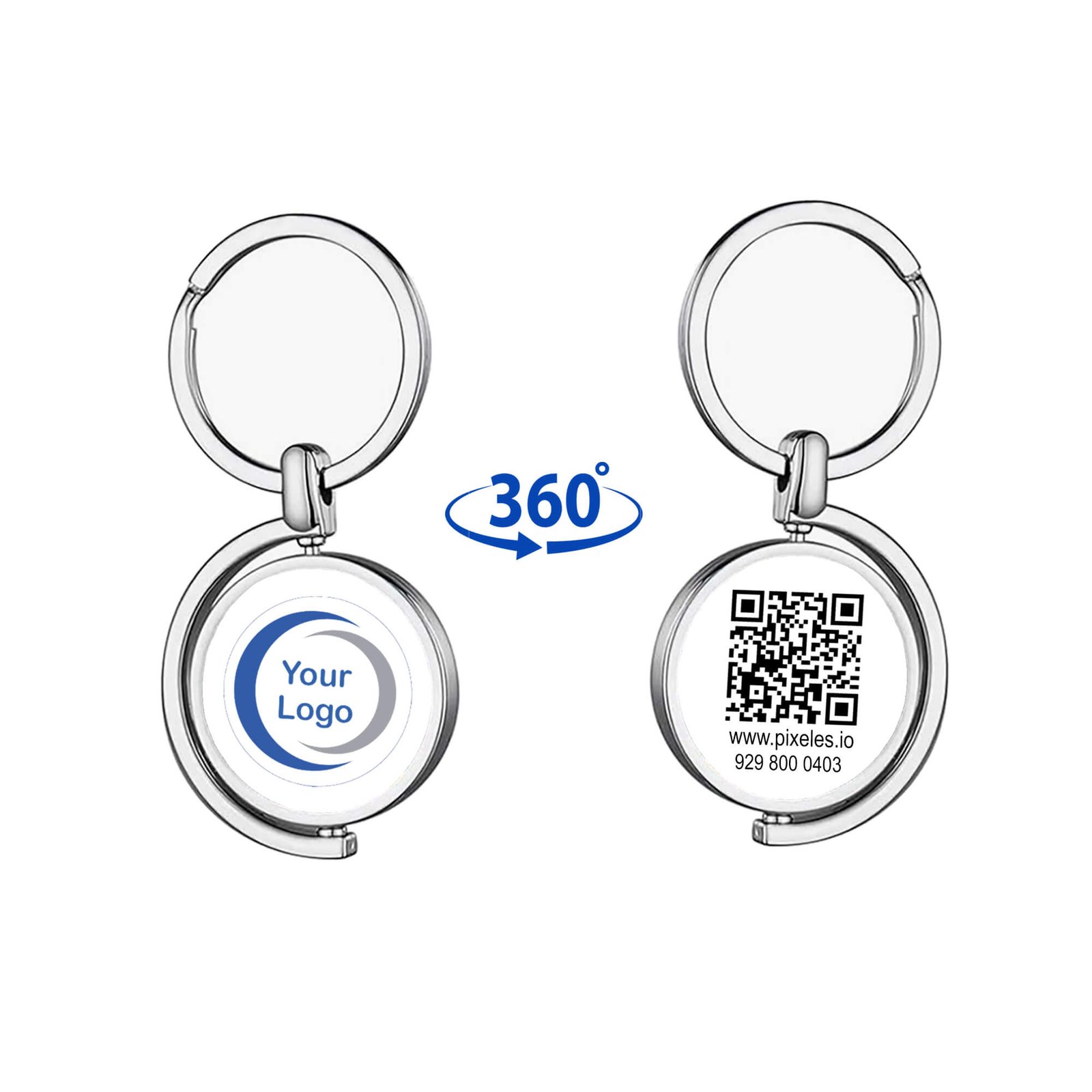 Llavero de metal giratorio semicírcular personalizado en ambas caras con foto o logo