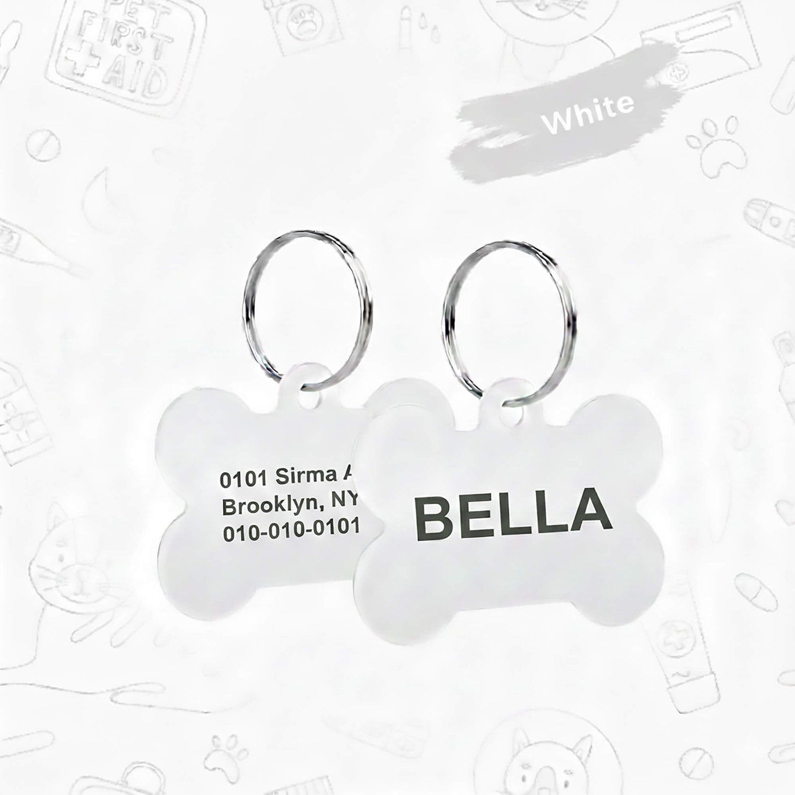 Placa de identificación para perros o gatos de aluminio, color blanco, personalizada mediante sublimación HD