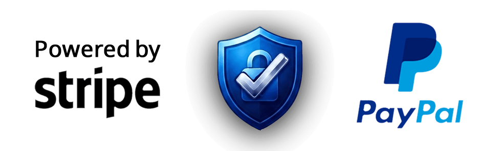 Insignia de pagos seguros y cifrados con Stripe y PayPal en Pixeles Inc.