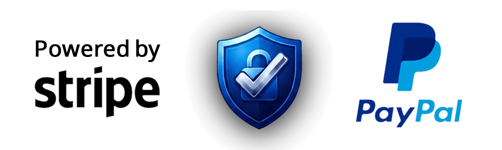 Insignia de pagos seguros y cifrados con Stripe y PayPal en Pixeles Inc.