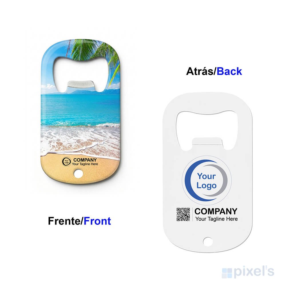 Abrebotella de acero inoxidable ovalador personalizado tipo tarjeta con diseño sublimado