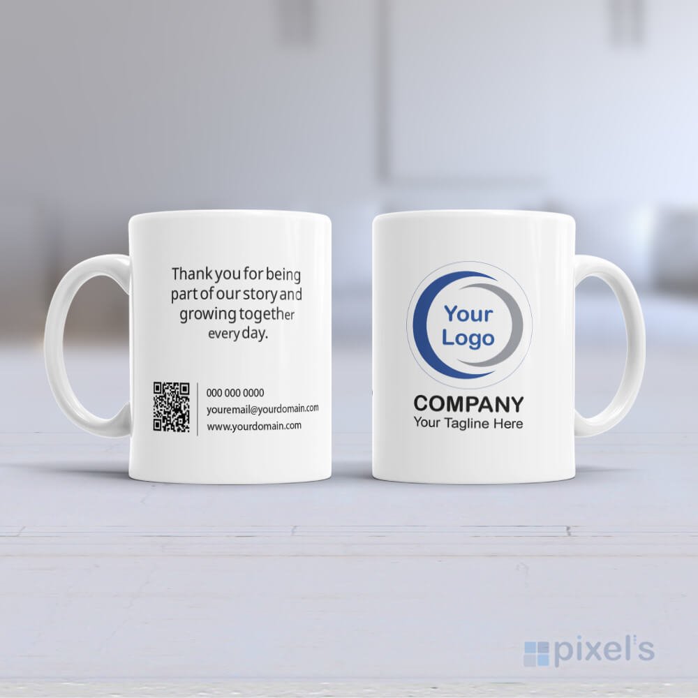 Taza de cerámica personalizada corporativa con logotipo blanco