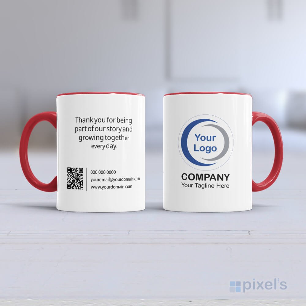 Taza de cerámica personalizada corporativa con logotipo rojo